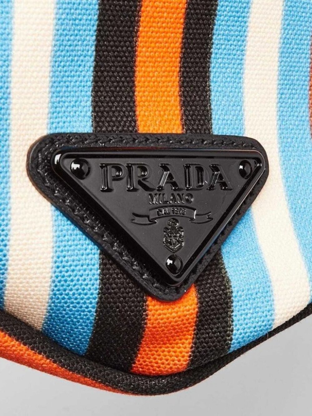 Prada Orange/Blue Striped Canvas Triangle Wristlet Clutch Bag 2NE053 - Picture 7 of 11